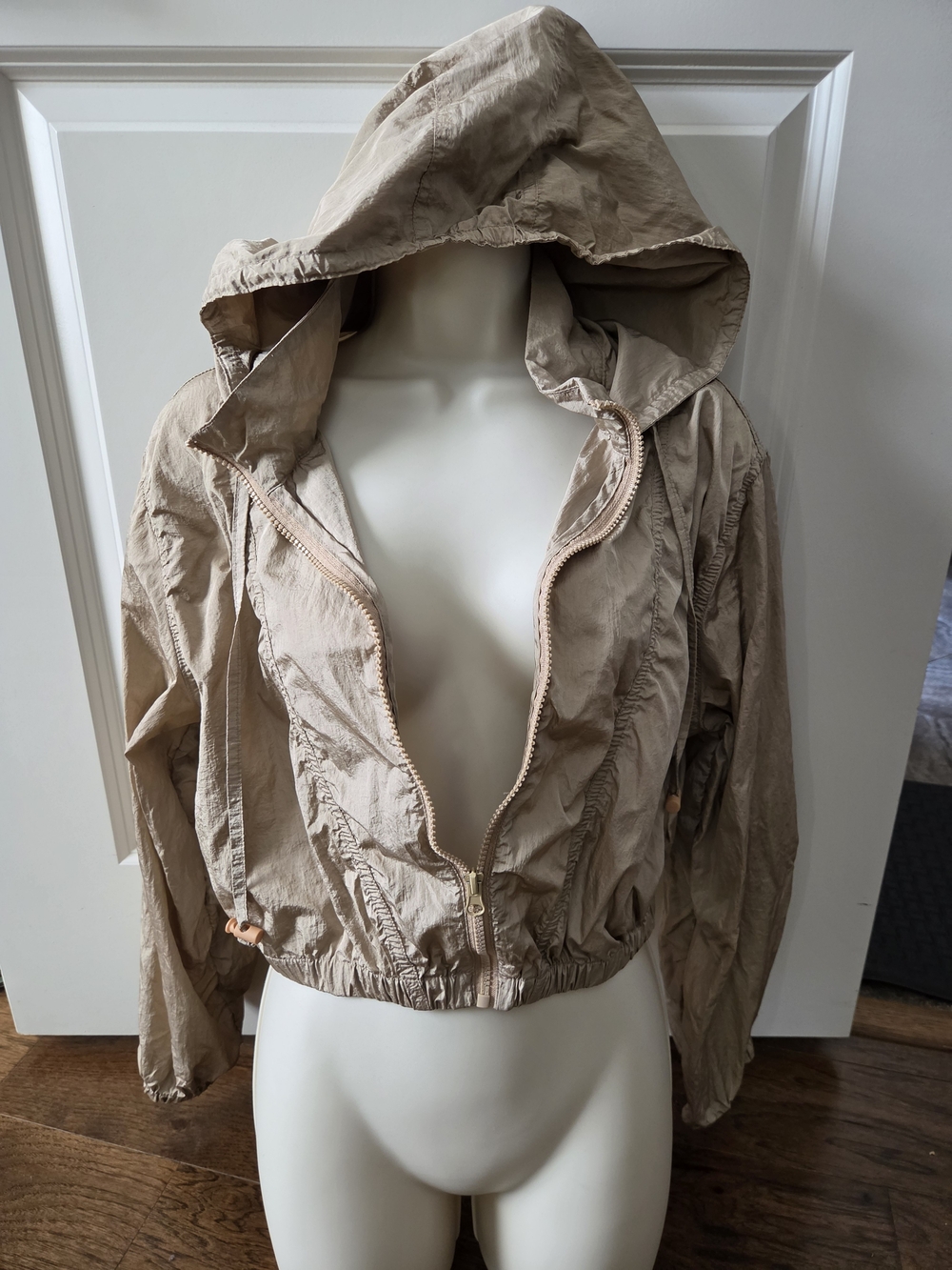 iris Beige Hooded Cropped Bomber Jacket